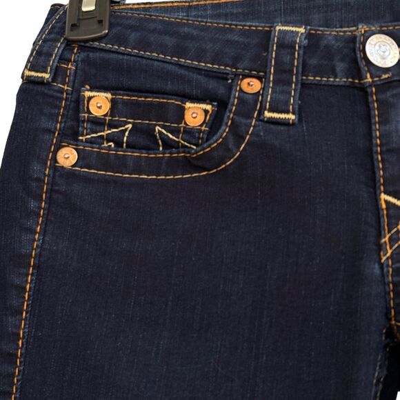 True Religion SZ 27 Skinny Jeans Low-Rise Embroidered Pockets Zip-Fly Dark Wash - Picture 5 of 13